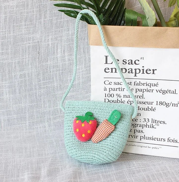 Children's Straw Crossbody Bag Lovely Girls Small Coin Purse Princess Wallet Handbags Baby Kids Mini Summer Shoulder Bags