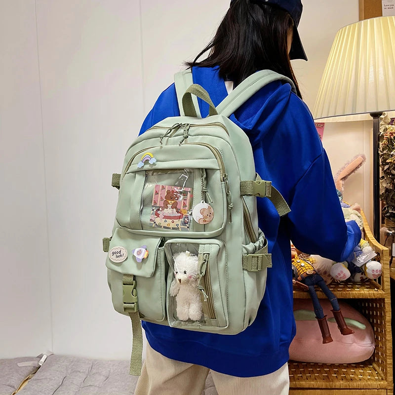 Cute Women Backpacks Waterproof Multi-Pocket Nylon School Backpack for Student Female Girls Kawaii Laptop Book Pack Mochilas