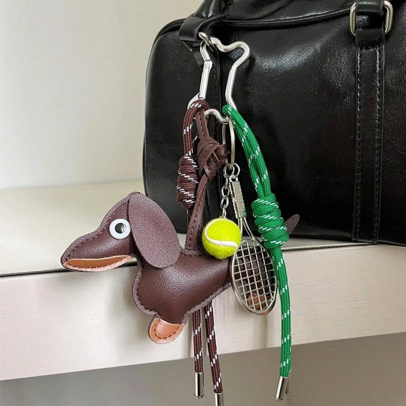 Leather Dachshund Bag Pendant Creative Keychain Lanyard bag Accessory Key Pendant Car Keyring Charm Gift