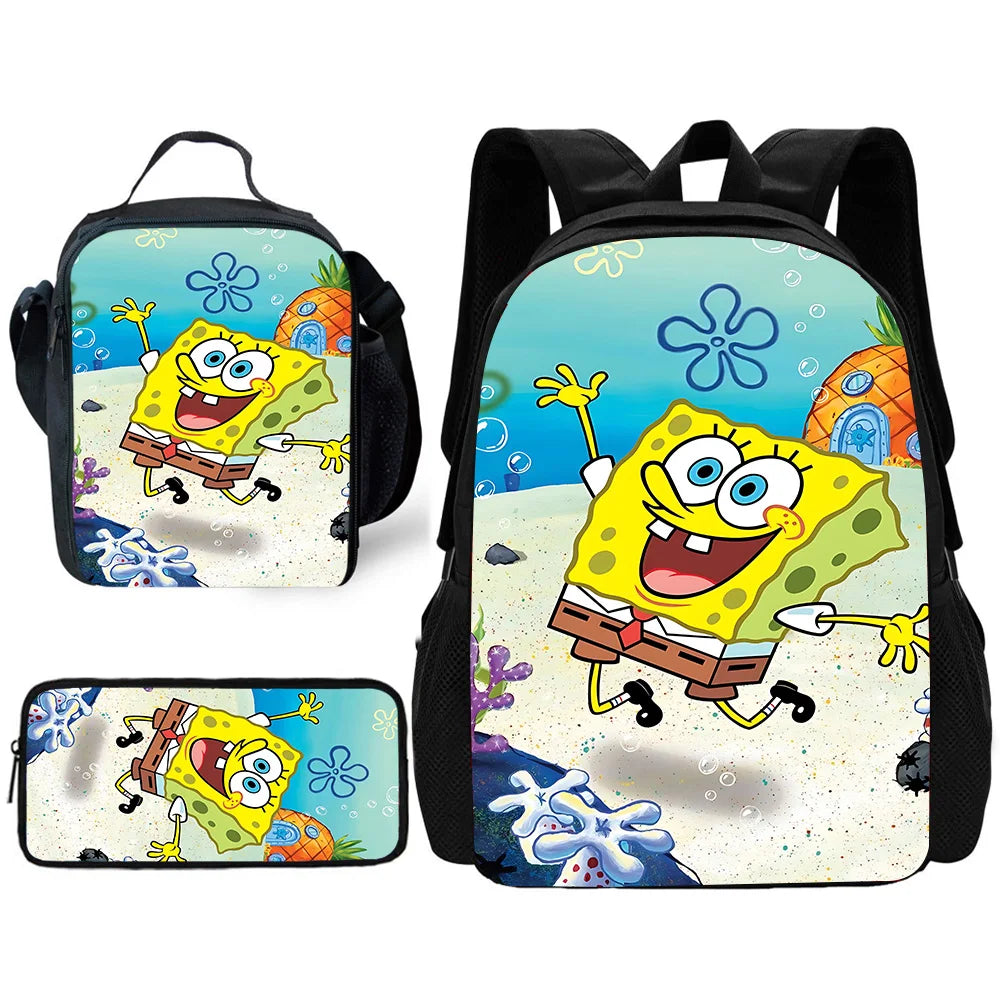 Cute Potdemiel Child School Backpack with Lunch Bags ,Pencil Bags ,School Bags for Boys Girls S-Sponge-BobS Best Gift