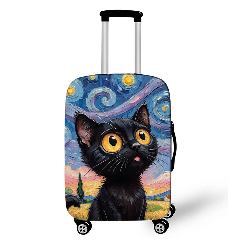 Cute Black Cat in Van Gogh Oil Painting Luggage Cover for Travel Elastic Anti-dust Suitcase Covers Trolley Case Protective Cover