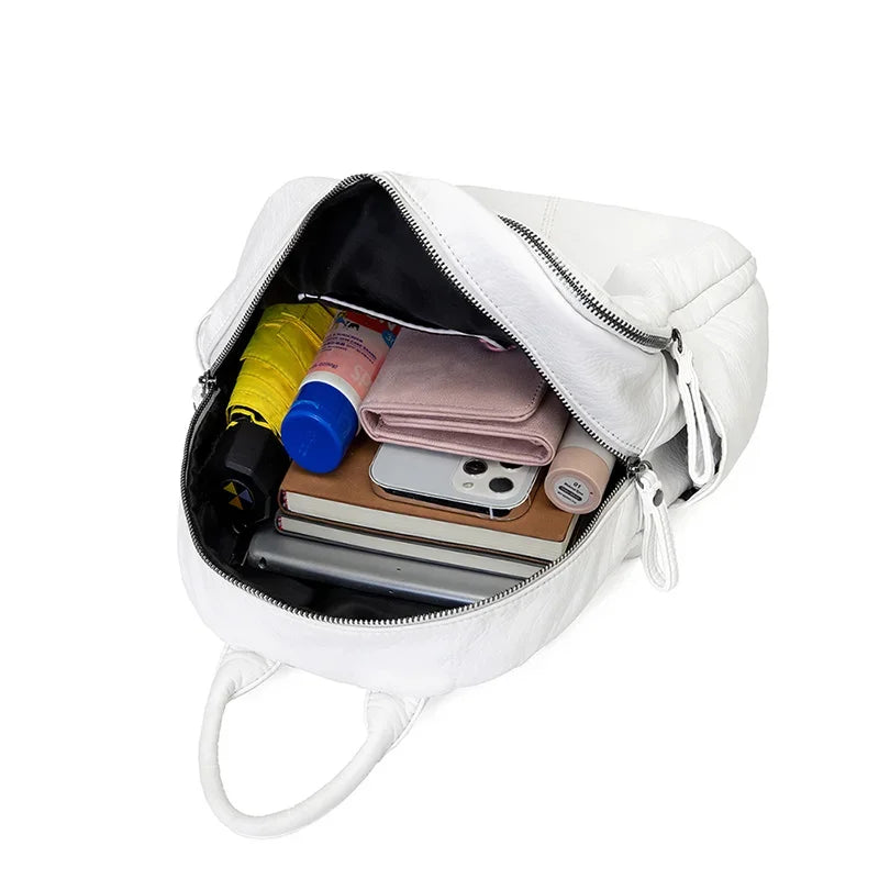 Women's Backpack Lady Bag Fashion Aesthetic Backpacks Cute Small Backpack Leather Bag White Bag Casual Anti-Theft Backpack