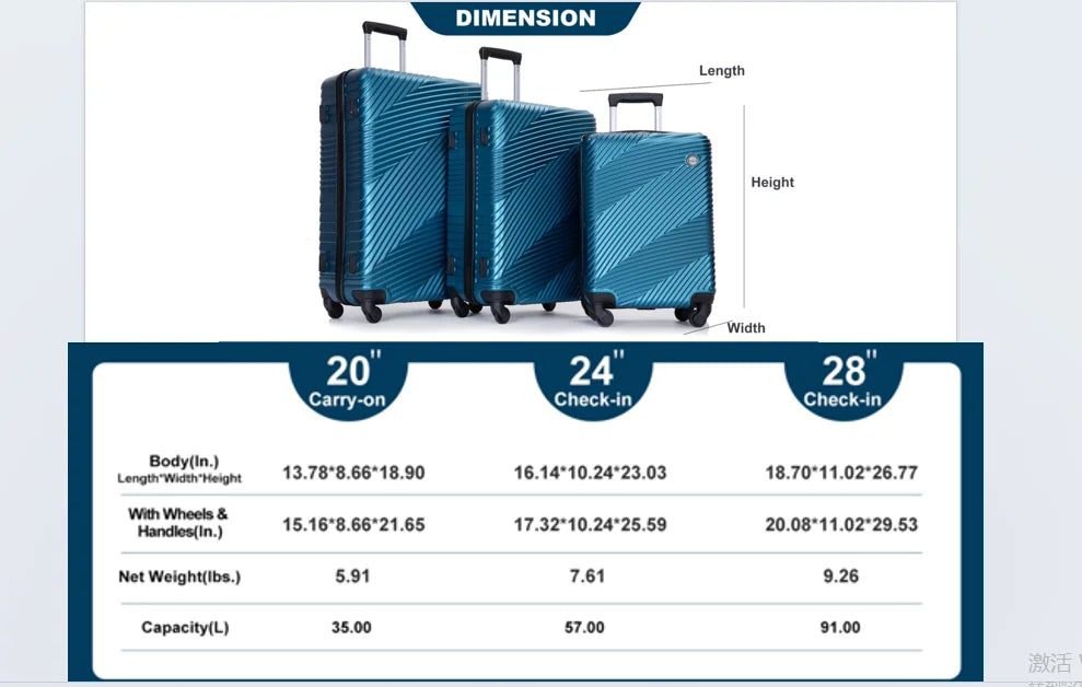 3-Piece Hardshell Lightweight Luggage Set with Spinner Wheels (20/24/28)