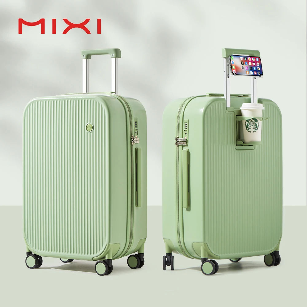 Mixi New Design Suitcase Carry On Luggage with Cup Phone Holder Hard Shell Rolling Luggage PC Spinner Wheels Trolley Case