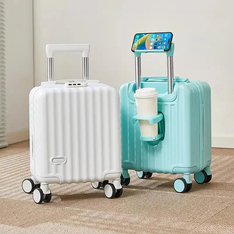 2025 New Style Luggage 14-Inch Fashionable Lightweight Boarding with Water Cup Holder Mobile Phone Holder Large Capacity Luggage