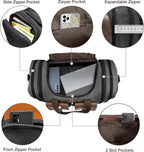 Expandable 60L Canvas Leather Duffle Bag, Waterproof, Weekender Carry-On with Shoe Compartment