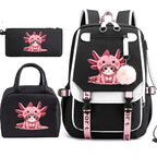 Boba Axolotl Anime School Backpack for Teenage Girls Fashiona Back To School Bookbag Mochila Bookbag with Lunch Bags ,Pencil Bag