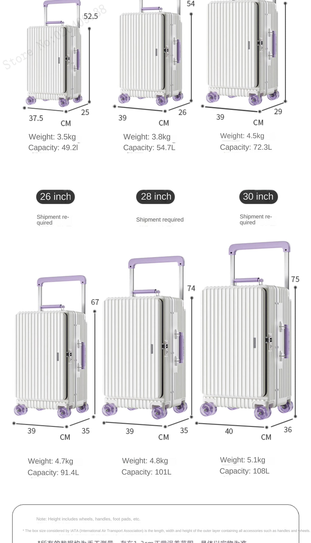 New Luggage 20 inch Carry-on Suitcase Side Opening Travel Suitcase Aluminum Frame Trolley Case 30 inch Large Capacity Luggage