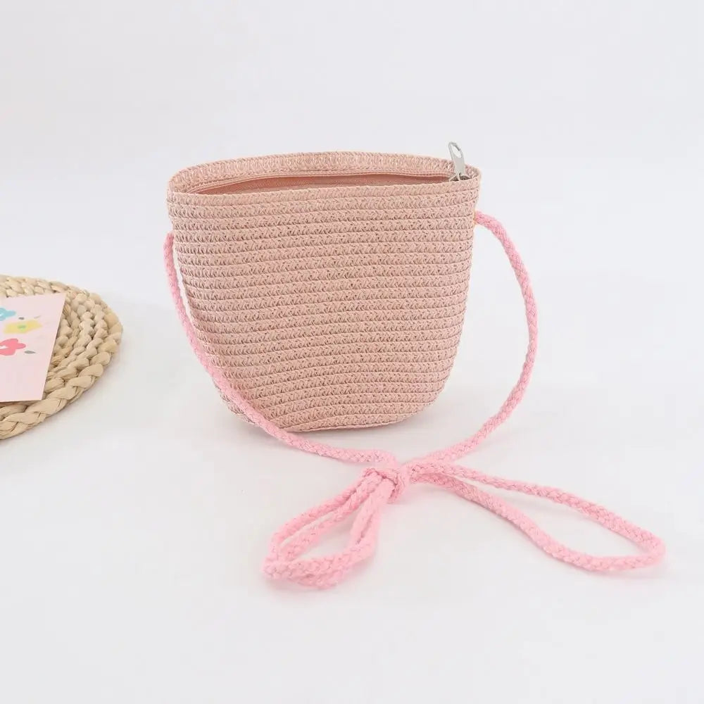 New Summer Children Girls Shoulder Bag Creative Pure Color Straw Messenger Bag Kids Coin Purse Cute Princess Mini Handbag