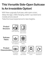Mixi New Aluminum Frame Suitcase Carry On Rolling Luggage with USB Port Boarding Cabin Cup and Phone Holder 20 24 Inch
