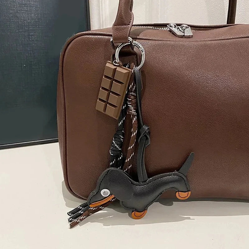 Leather Dachshund Bag Pendant Creative Keychain Lanyard bag Accessory Key Pendant Car Keyring Charm Gift