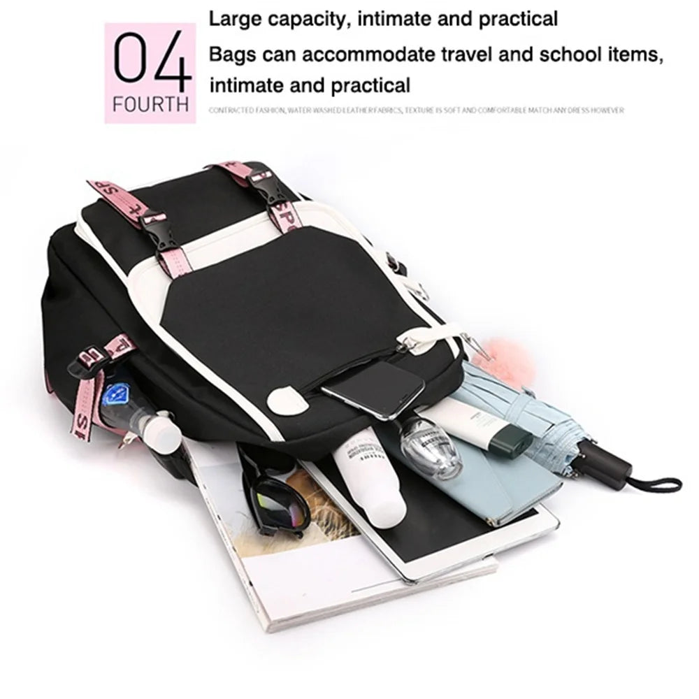 Boba Axolotl Anime School Backpack for Teenage Girls Fashiona Back To School Bookbag Mochila Bookbag with Lunch Bags ,Pencil Bag