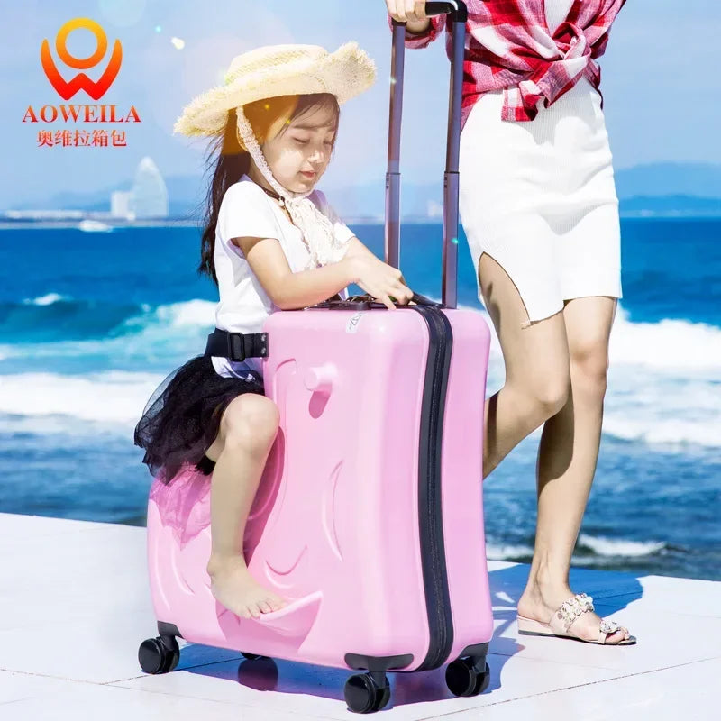 Travel kids luggage cartoon Riding trolley case children's riding suitcase can sit and ride rolling luggage gift travel bags