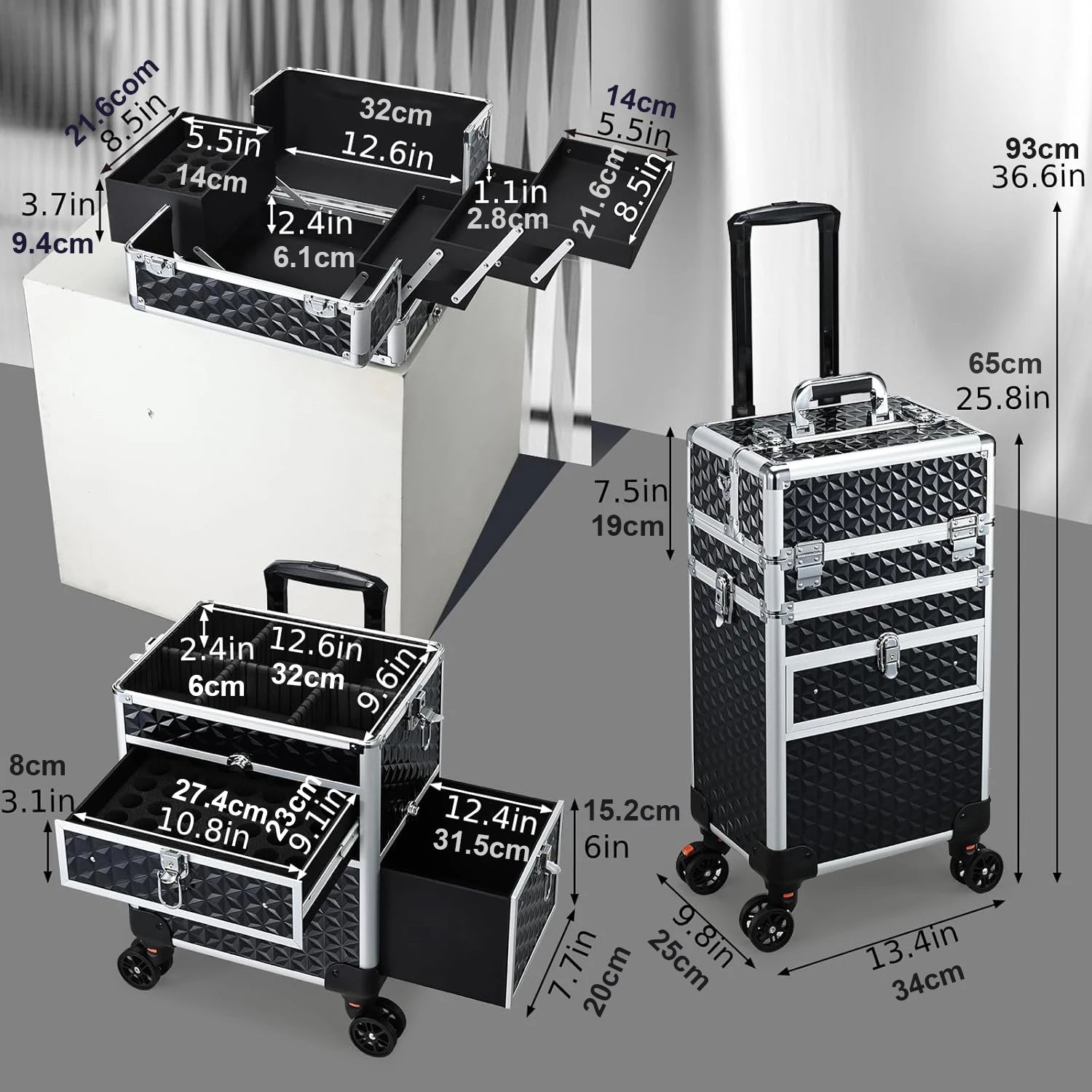 Rolling Makeup Case with Wheels Drawers Large Professional Cosmetology Trolley Case Lockable Travel Cosmetic Storage Train Cases