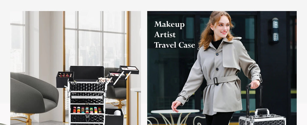 Rolling Makeup Case with Wheels Drawers Large Professional Cosmetology Trolley Case Lockable Travel Cosmetic Storage Train Cases