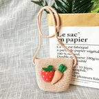 Children's Straw Crossbody Bag Lovely Girls Small Coin Purse Princess Wallet Handbags Baby Kids Mini Summer Shoulder Bags