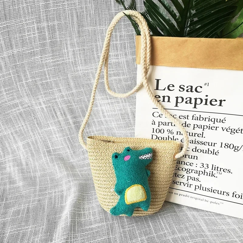 Children's Straw Crossbody Bag Lovely Girls Small Coin Purse Princess Wallet Handbags Baby Kids Mini Summer Shoulder Bags