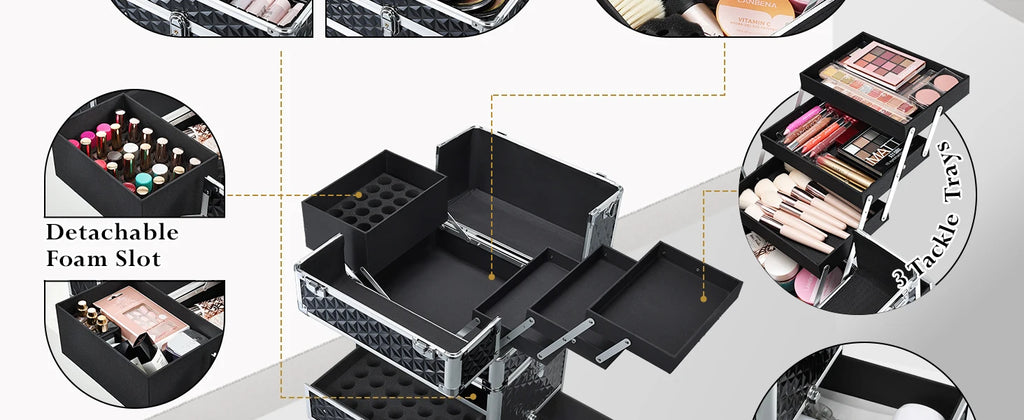 Rolling Makeup Case with Wheels Drawers Large Professional Cosmetology Trolley Case Lockable Travel Cosmetic Storage Train Cases