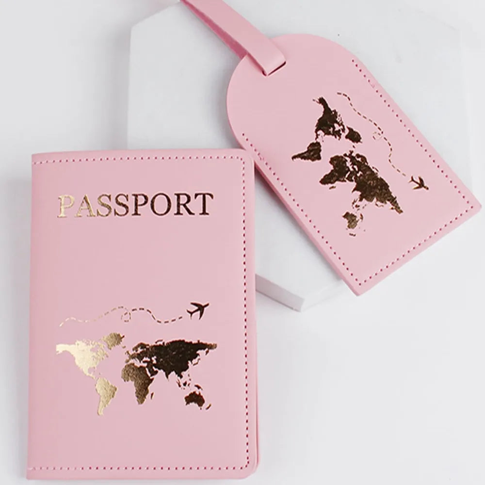 2PCS/Set Passport Cover Luggage Suitcase Tag With Name ID Card Anti-lost PU Leather Wallet Travel Accessories For Flight Couples