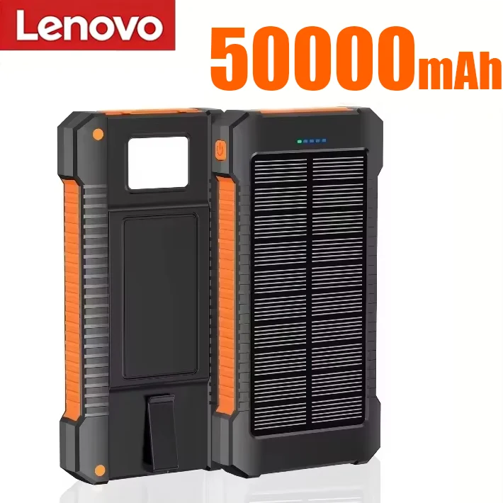 Lenovo 500000mAh Solar Power Bank Waterproof Outdoor Dual USB Ports Portable Solar Phone Charger Powerbank for Camping Travel