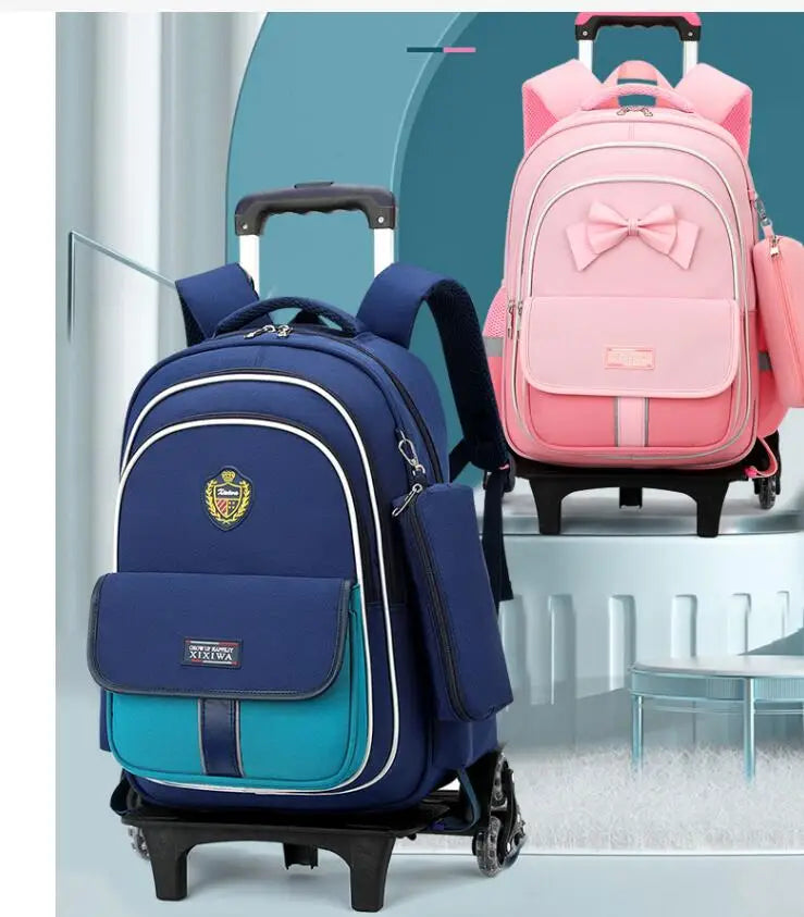 School Rolling Backpack for Girls Trolley School Bags Backpack with Wheels Carry-on Travel Luggage with Handbag Toddler Bags