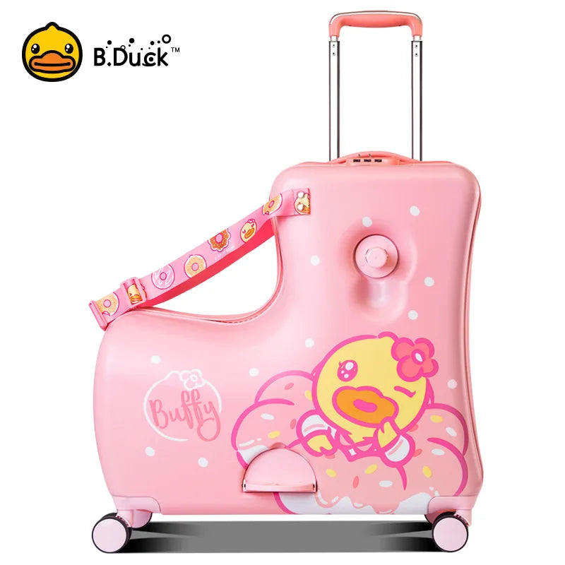 New children's riding suitcase on wheels kids cartoon trolley case travel suitcases can sit and ride horse rolling luggage gifts