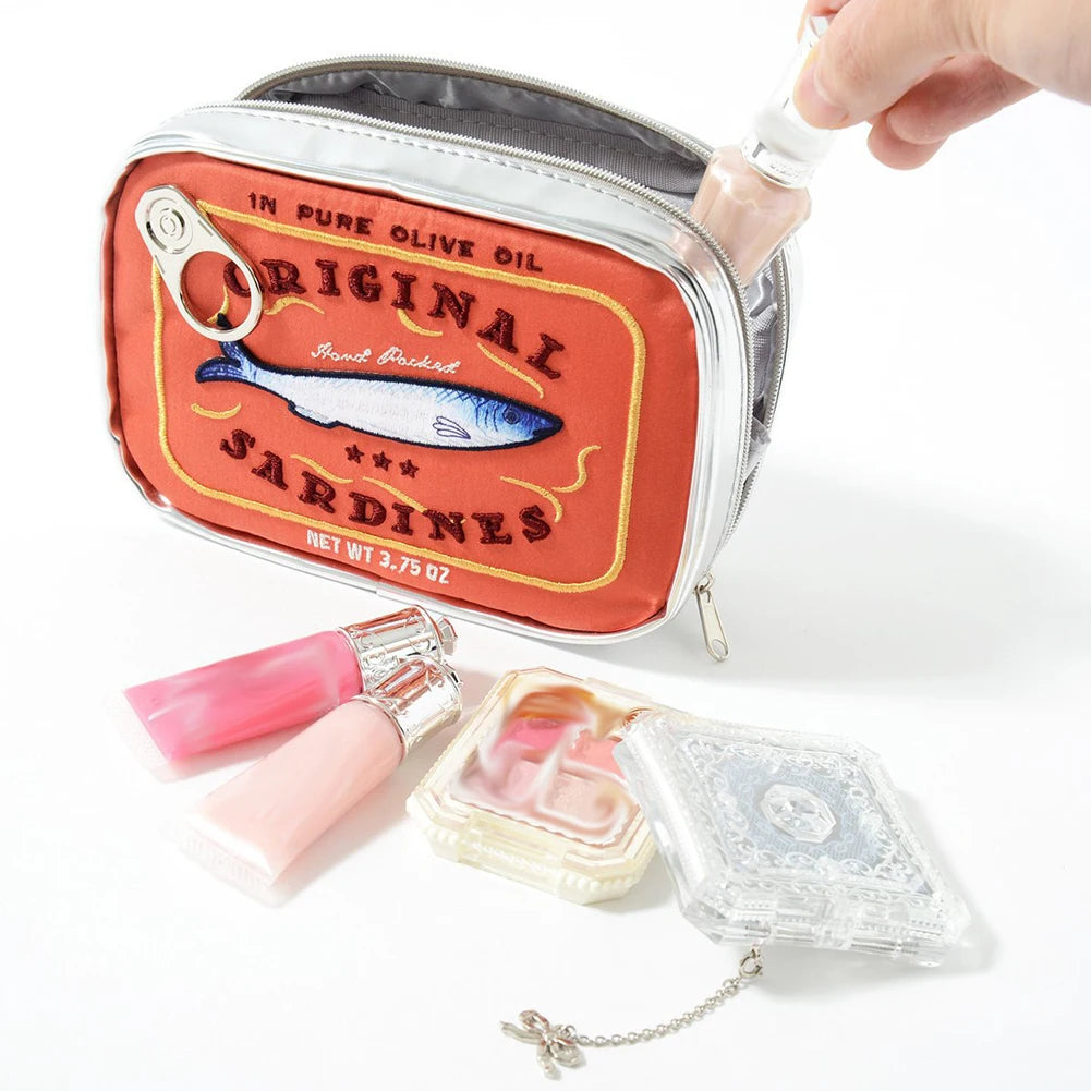 Canned Sardines Style Storage Bag Cute Bath Travel Bag Creative Portable Fashion Zipper Multi-function Soft for Weekend Vacation