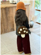 Cartoon Mushroom Girls Plush Shoulder Bags Cute Baby Kids Faux Lamb Wool Crossbody Bag Winter Boys Soft Handbags Coin Purse