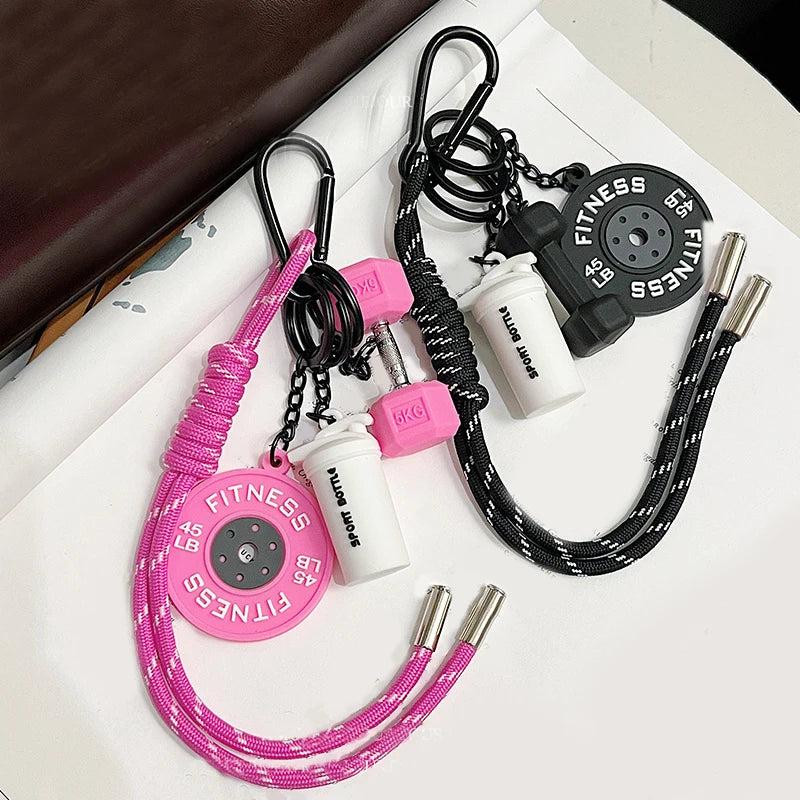 Hand-Woven Fitness Keychain Mini Dumbbell Anti-Lost Gym Lover Key chain DIY Trinket Nylon Rope Pendant Fitness Enthusiast