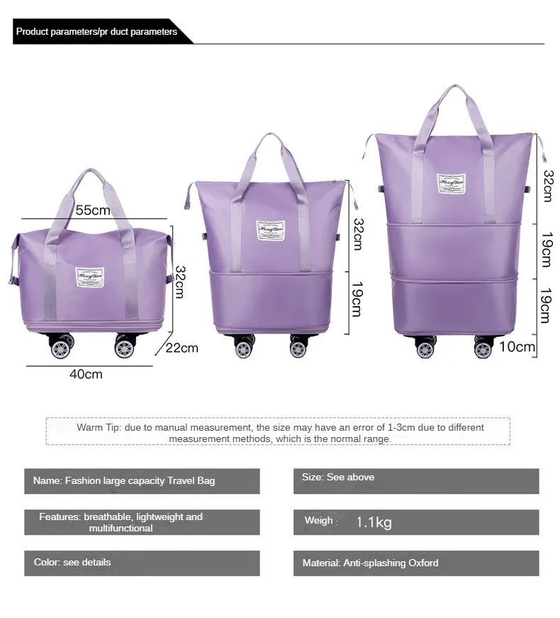 Universal Wheel Expandable Luggage Large Capacity Lightweight Travel Fitness Bag with Dry And Wet Separation Storage