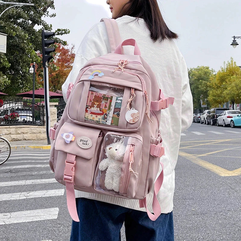Cute Women Backpacks Waterproof Multi-Pocket Nylon School Backpack for Student Female Girls Kawaii Laptop Book Pack Mochilas