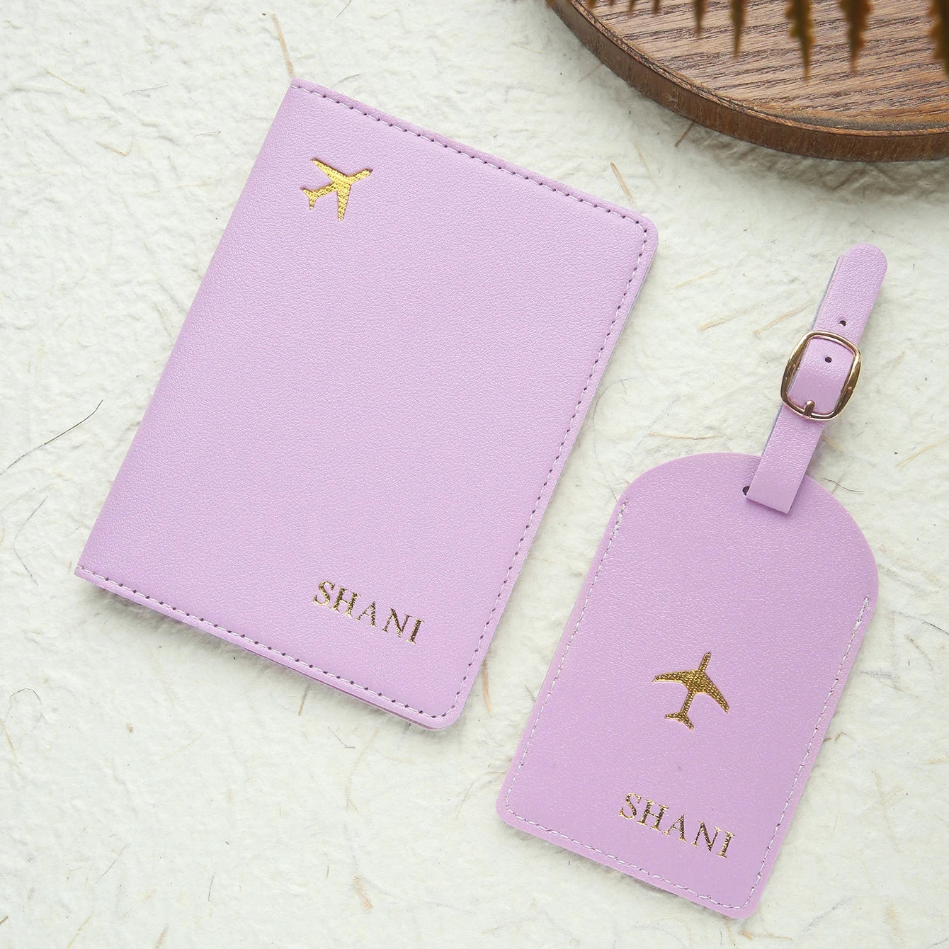 2PCS Custom Name Passport Holder & Luggage Tag Set Customized Gold Monogram Name Faux Leather Passport Cover with a Luggage Tag