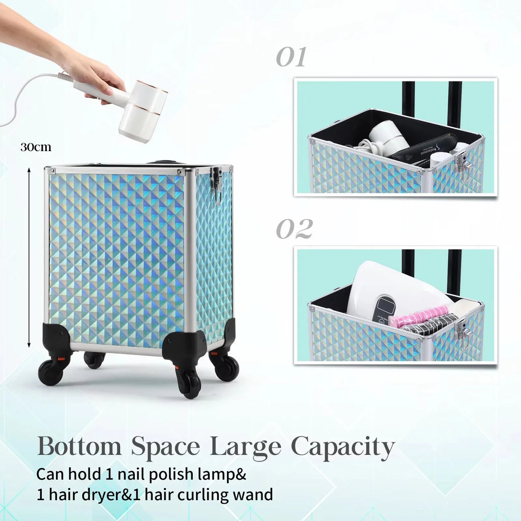 Makeup Trolley Case Detachable 4 in 1 Alloy Train Briefcase for Nail Manicure on Wheels Lock Salon Large Capacity Storage Case