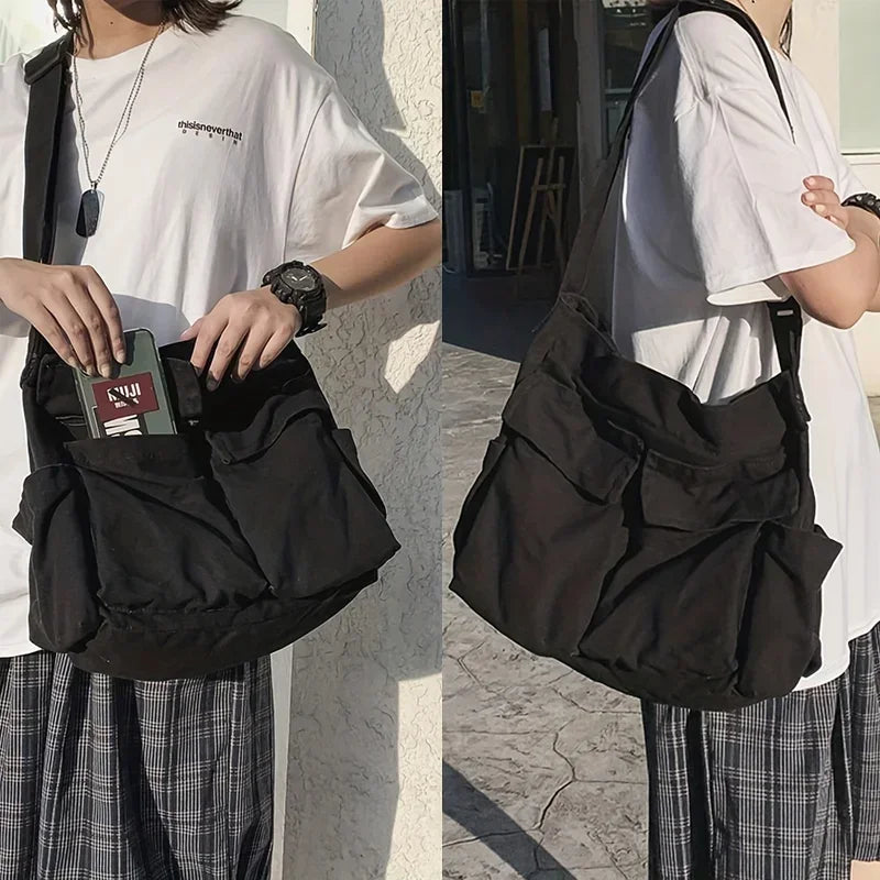 Women's School Messenger Bags For Women Shoulder Ladies Designer Handbag Solid Large Capacity Casual Canvas Shoulder Female Bags