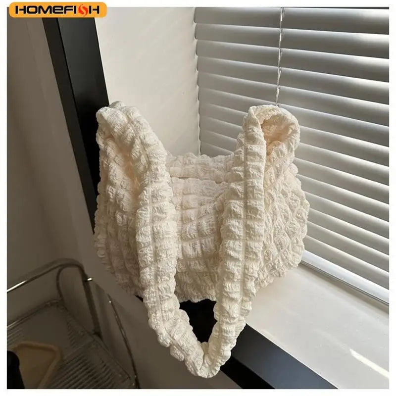 HOMEFISH Crossbody Bag With Pleated Design Embroidered Plaid Shoulder Bag Underarm Bags Simple Large Capacity Quilted Tote Bags