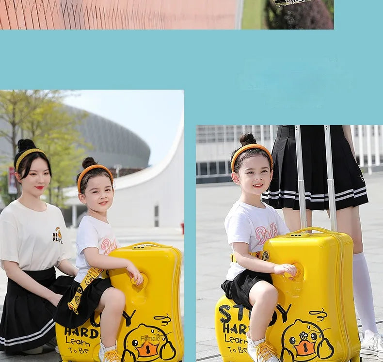 New children's riding suitcase on wheels kids cartoon trolley case travel suitcases can sit and ride horse rolling luggage gifts