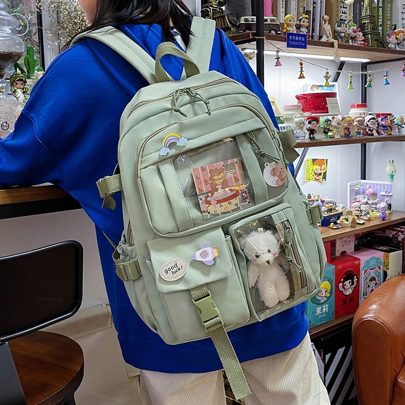 Cute Women Backpacks Waterproof Multi-Pocket Nylon School Backpack for Student Female Girls Kawaii Laptop Book Pack Mochilas