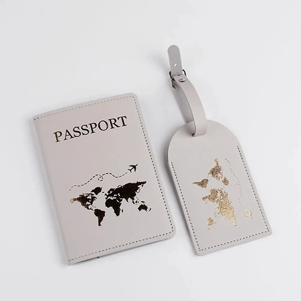 2PCS/Set Passport Cover Luggage Suitcase Tag With Name ID Card Anti-lost PU Leather Wallet Travel Accessories For Flight Couples