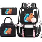 Boba Axolotl Anime School Backpack for Teenage Girls Fashiona Back To School Bookbag Mochila Bookbag with Lunch Bags ,Pencil Bag