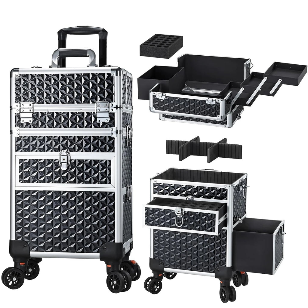 Rolling Makeup Case with Wheels Drawers Large Professional Cosmetology Trolley Case Lockable Travel Cosmetic Storage Train Cases