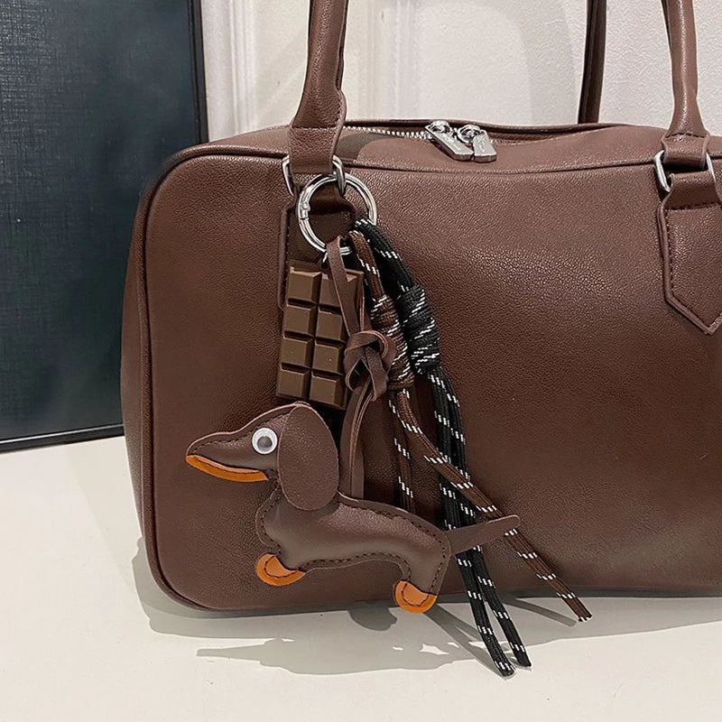 Leather Dachshund Bag Pendant Creative Keychain Lanyard bag Accessory Key Pendant Car Keyring Charm Gift