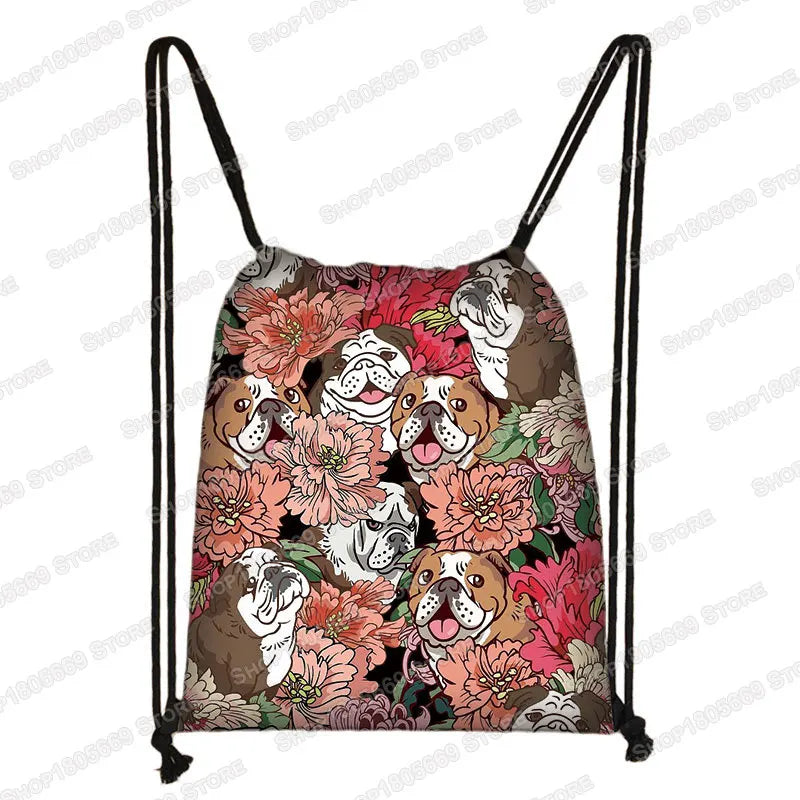 Kawaii Cartoon Dog Cat Backpack Women Drawstring Bags Canvas Shoulder Bag for Travel Girls Rucksack Storage Bags Shoes Holder