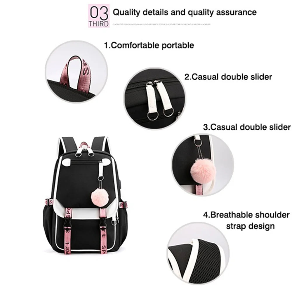 Boba Axolotl Anime School Backpack for Teenage Girls Fashiona Back To School Bookbag Mochila Bookbag with Lunch Bags ,Pencil Bag