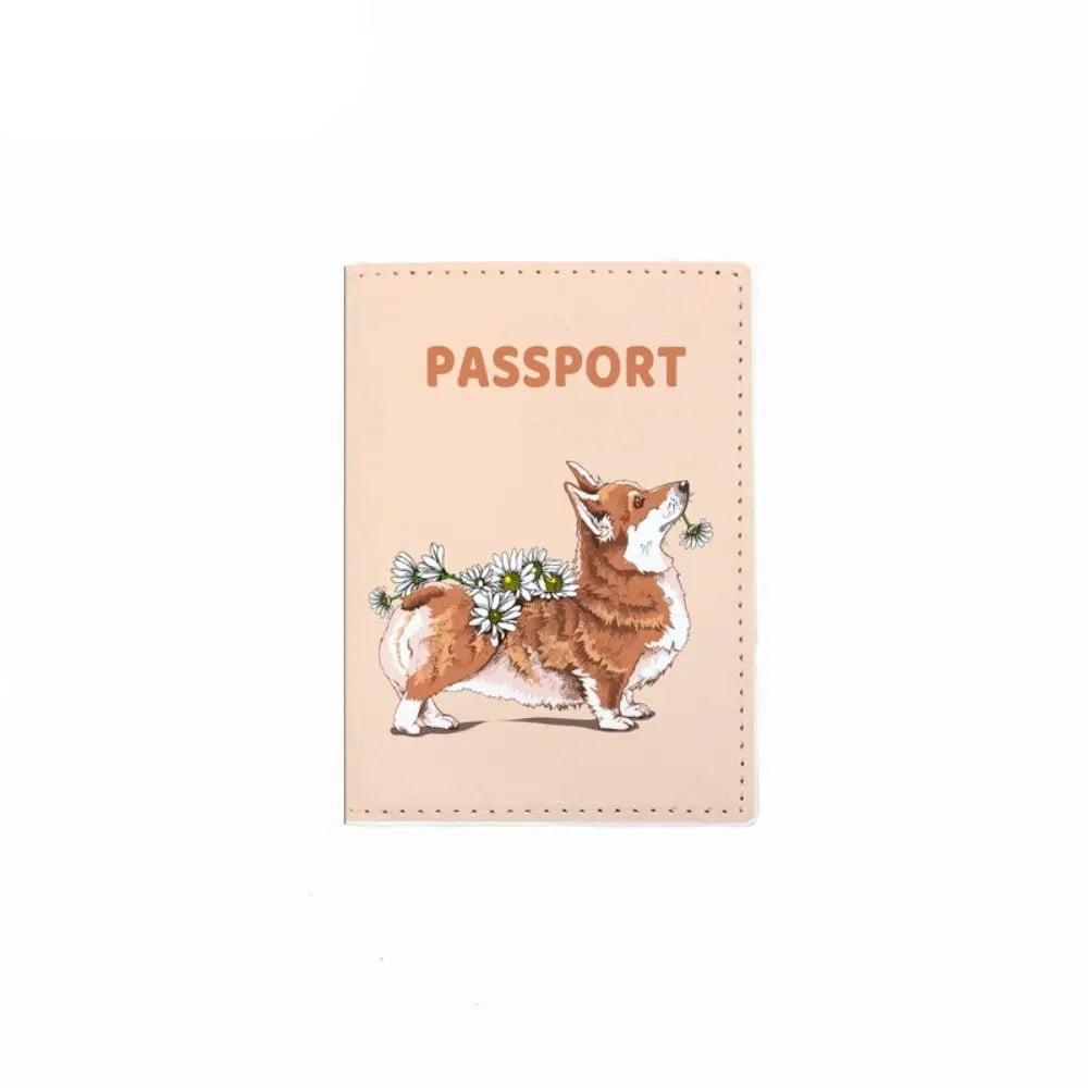New PU Leather Corgi Dog Passport Bag Cartoon Cute Passport Cover Multi Functional Passport Protective Sleeve Travel Accessories