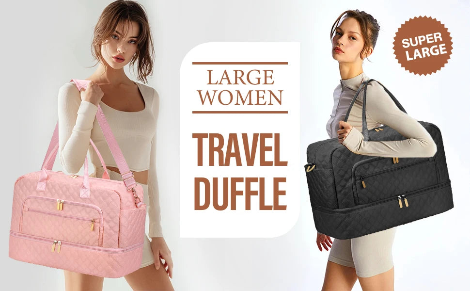 Large Travel Duffle Bag for Women,Carry on Overnight Bag Weekender Bags with Toiletry Bag with Shoe Compartment