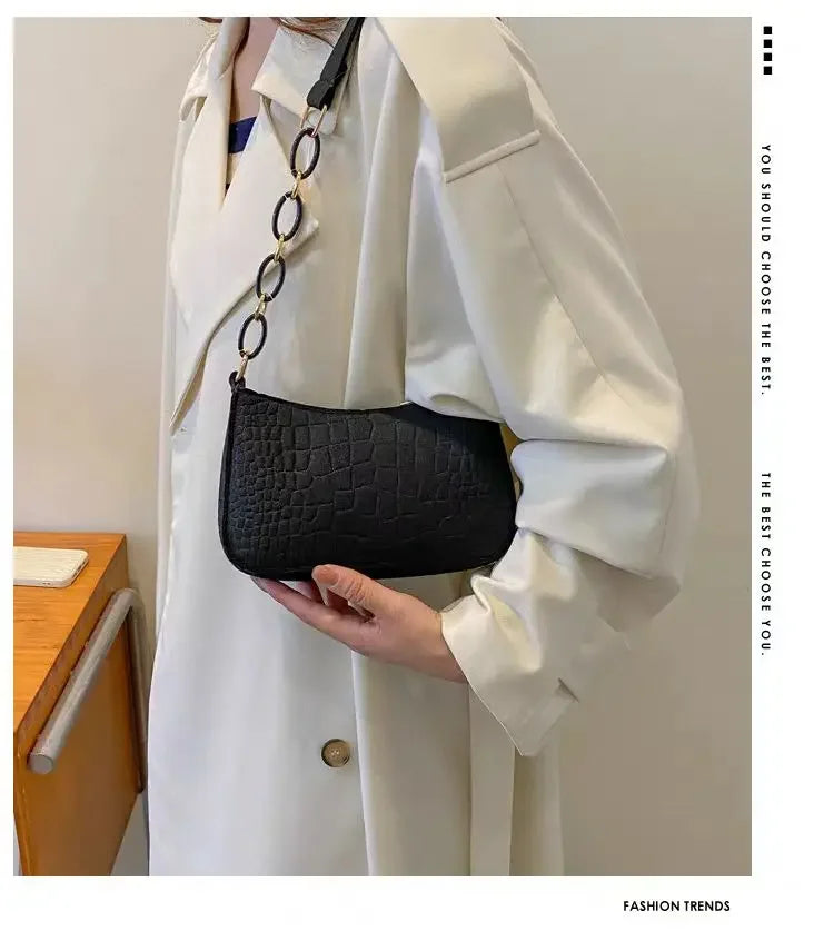 Women's Embossed Felt Handbag with Portable Chain