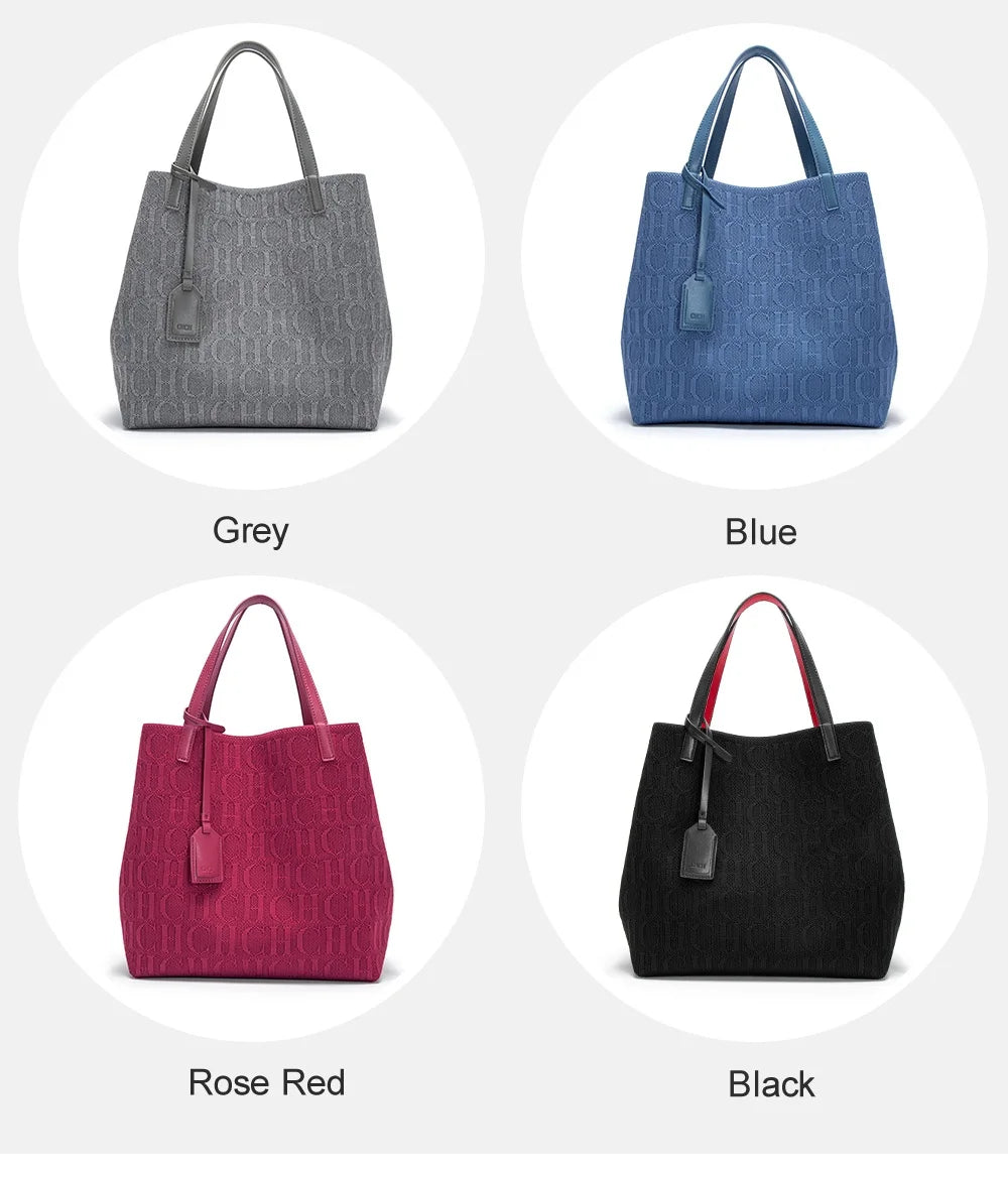 CH High Quality Craft Large Capacity Handbag Ladies Shoulder Bag Fashion Classic New Pure Color Outer Pocket Ladies Handbag