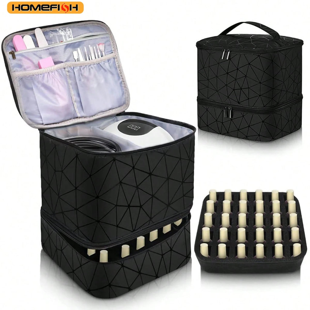 HOMEFISH Portable Double-layer Nail Polish Storage Bag Organizer Travel Essential Oil Storage Box Multi-function Storage Bag