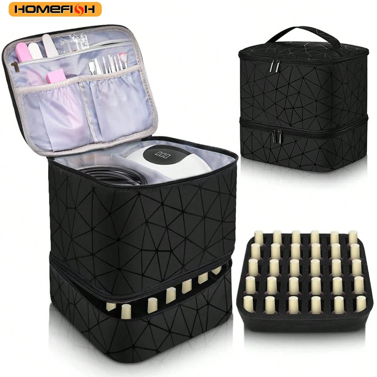 HOMEFISH Portable Double-layer Nail Polish Storage Bag Organizer Travel Essential Oil Storage Box Multi-function Storage Bag