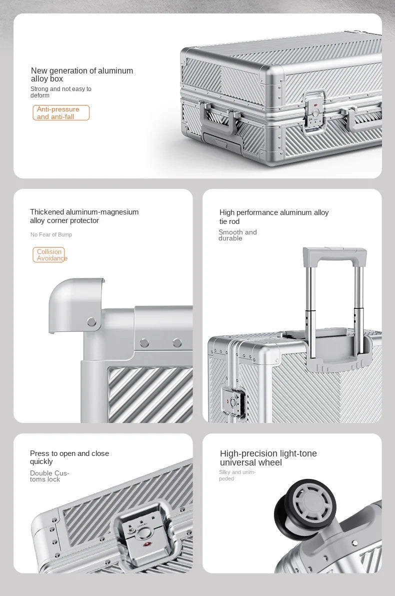 All-magnesium-aluminum alloy Travel Suitcase Rolling Luggage 20-inch Business Boarding Trolley Case With wheels Carry-on Luggage